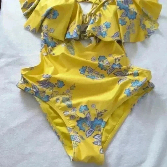 SAM EDELMAN Ruffle Front Swimsuit in Yellow Floral S - Picture 13 of 15